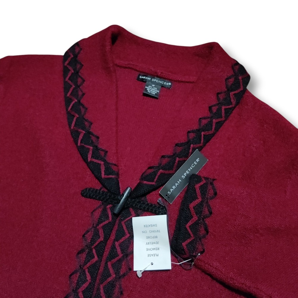 Sarah Spencer 100% Wool Wine Red Cardigan Sweater Preppy Holiday Size Medium New